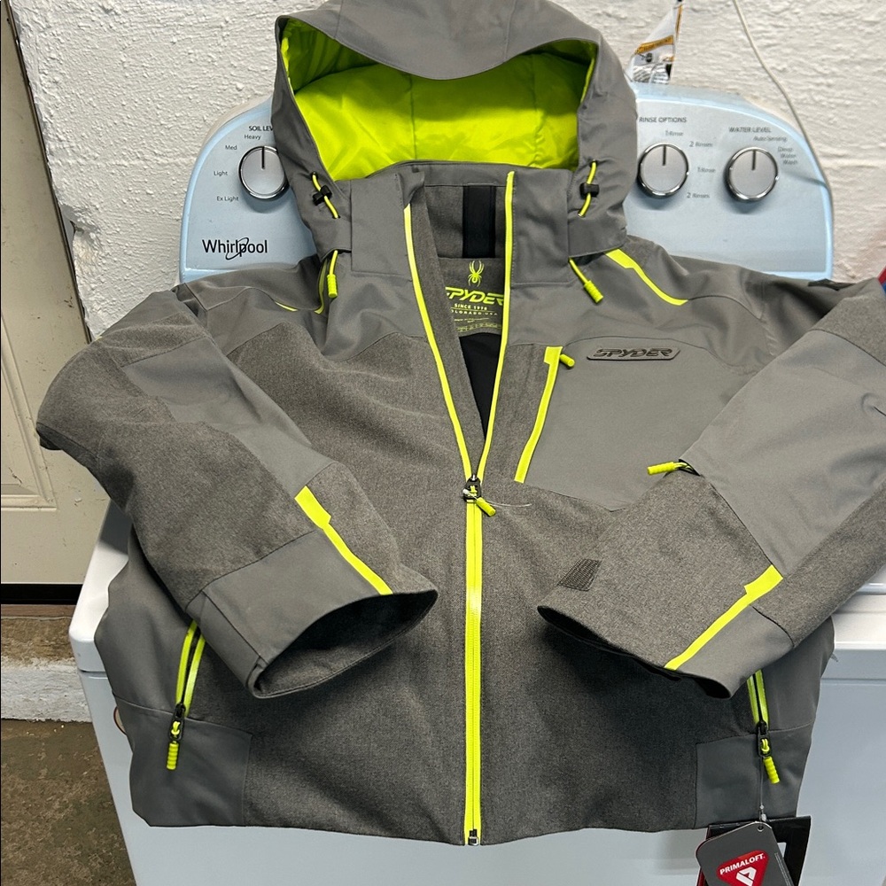 Spyder Men's Gray and Neon Yellow Ski Jacket